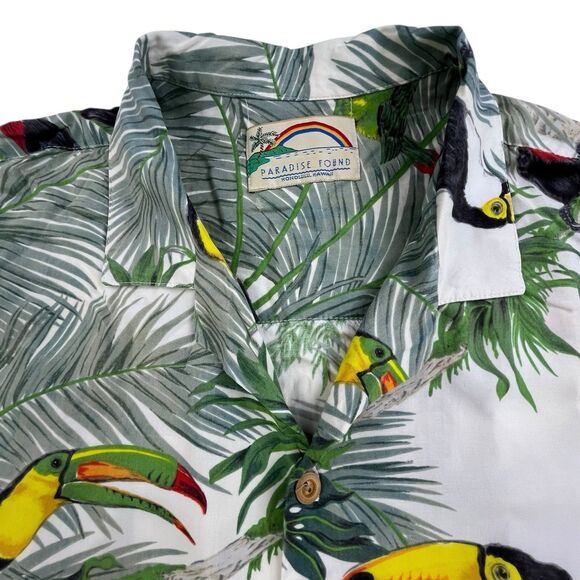 Vintage Paradise Found Hawaiian Shirt Mens Large Toucan Bird Palm All Over Print - Picture 2 of 9